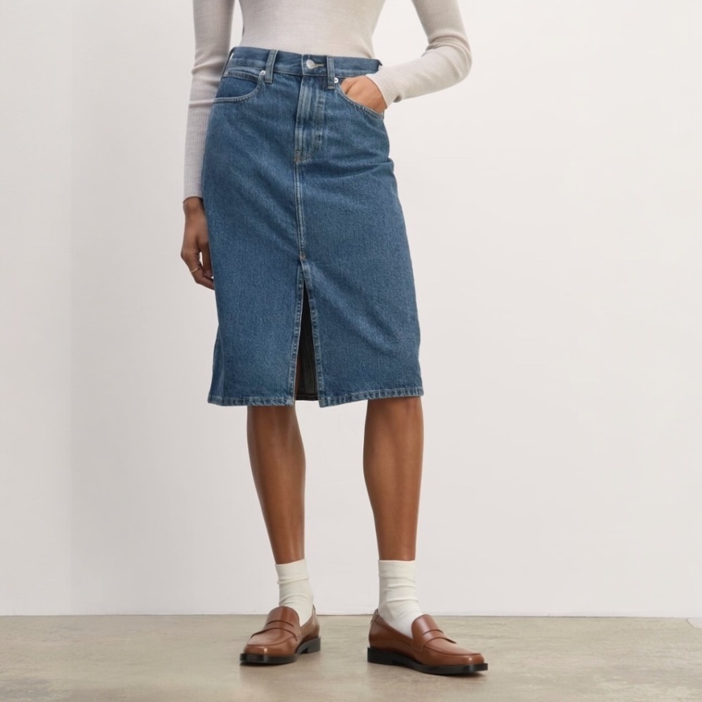 EVERLANE The Midi Skirt 100% Organic Cotton Jean Denim Size 25